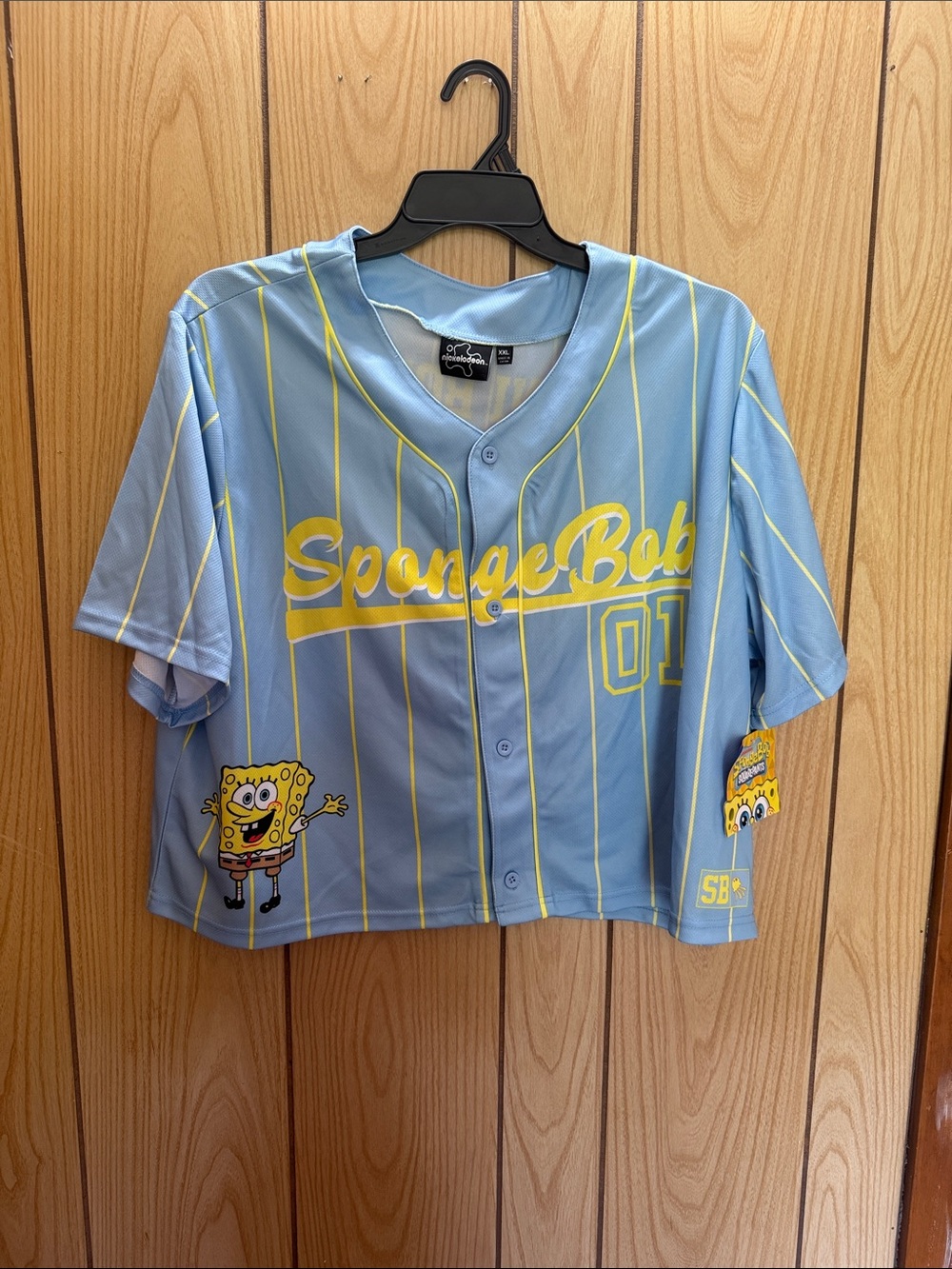 Nickelodeon SpongeBob Cropped Light Blue & Yellow Button-Front Top